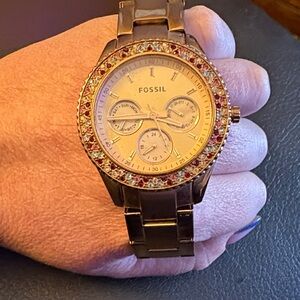Fossil Rose Gold Crystal Accent Bracelet Watch